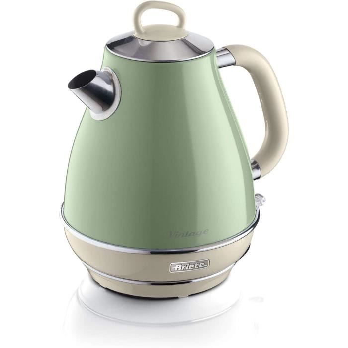 Ariete Vintage 2869 Bouilloire Électrique en Acier Inoxydable, 1,7 L, Arrêt Automatique, 2000 W, pour Eau, Thé et Tisane, Vert Paste