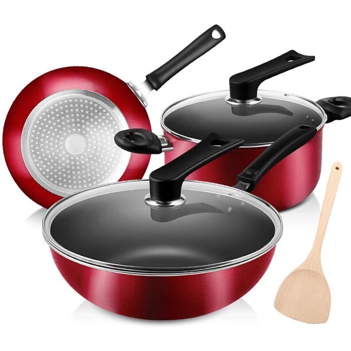 ATTDDP Batterie De Cuisine Anti-Adhésive Sets De Poêles Et Casseroles - Batterie De Cuisine Wok À Frire Mar 427