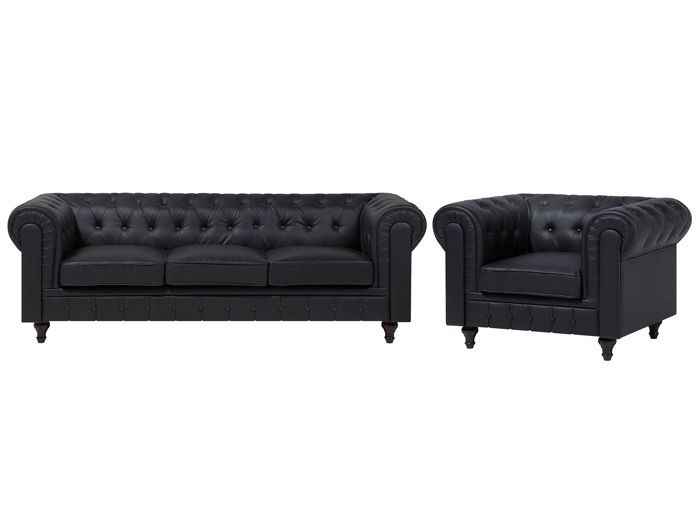 Beliani - Set canapé fauteuil en simili-cuir noir CHESTERFIELD Big