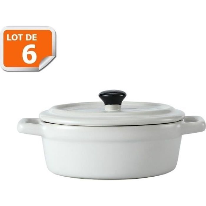 Lot de 6 mini cocottes ovales blanches avec couvercle et poignées HobbyCook
