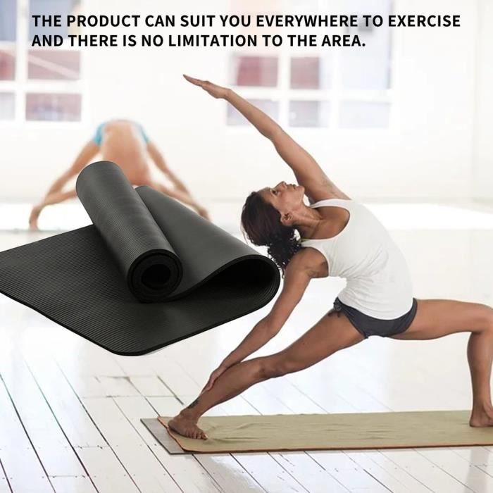 Tapis de yoga insipide multifonctionnel, tapis de yoga épais, tapis de sport en caoutchouc, noir