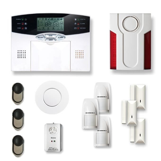 Alarme maison sans fil 3 à 4 pièces MN mouvement + intrusion + détecteur de fumée + gaz + sirène extérieure - Compatible Box Interne