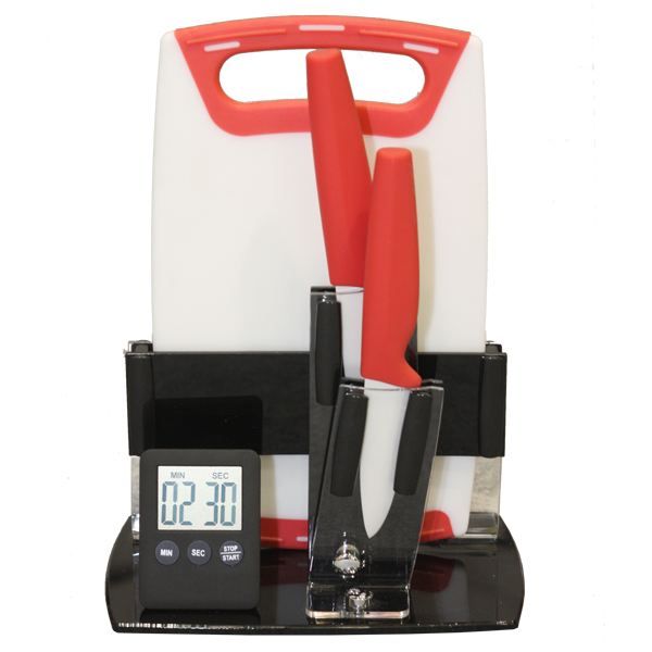 Bloc 2 couteaux ceramiques timer planche a