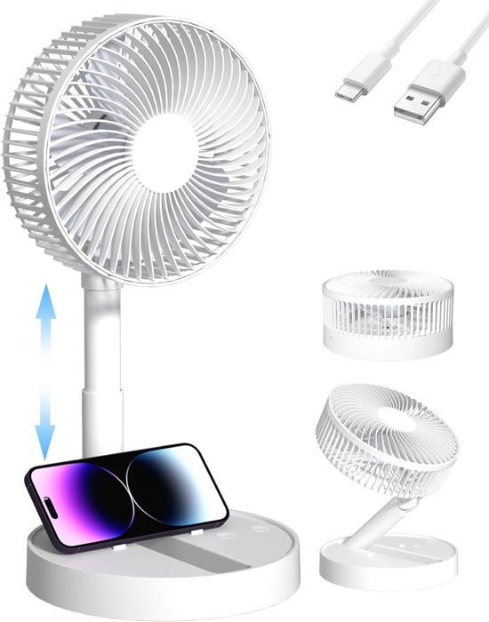Ventilateur Sur Pied Portable Rechargeable Avec Télécommande - Pliable, Silencieux (<45dB) - 4 Vitesses, Hauteur Réglable 36-100 Cm