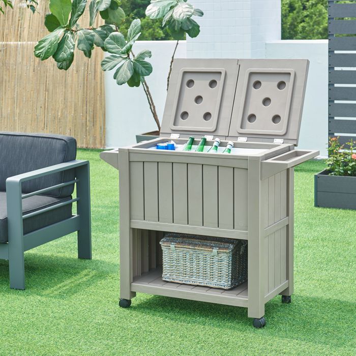 Chariot de service avec glacière Arsita 102 x 47 x 87 cm beige aspect bois