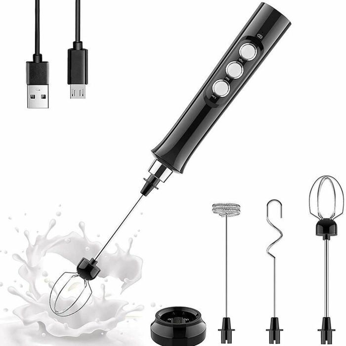 Mousseur à Lait - LARGEIGHT - 3 en 1 - Rechargeable USB - 3 Vitesses Réglables - Couleurs Multiples