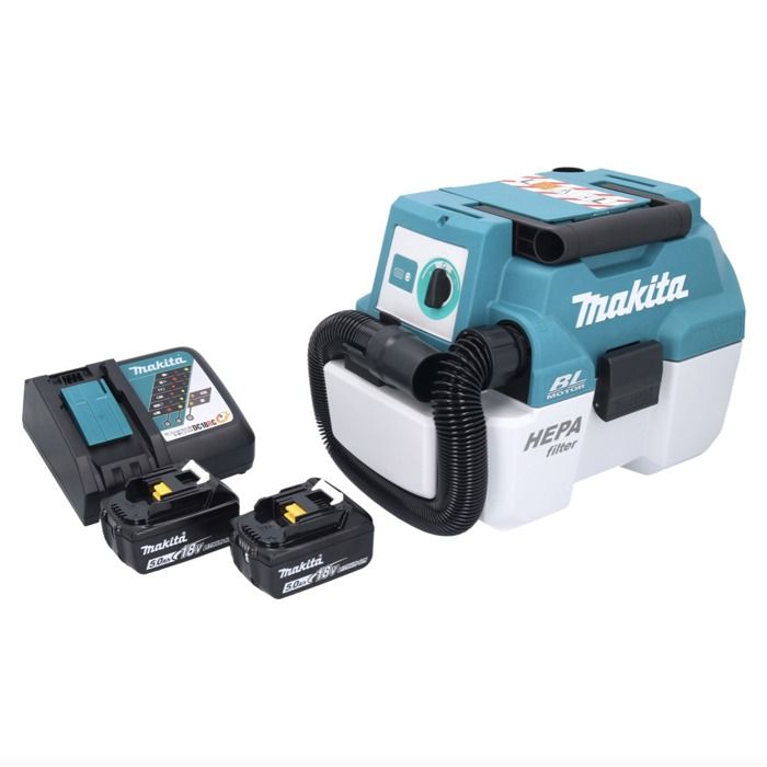 Makita DVC 750 LRT aspirateur sans fil LXT 18 V 67 mbar 7 5 Brushless + 2x batterie 5 0 Ah + chargeur - vue 2