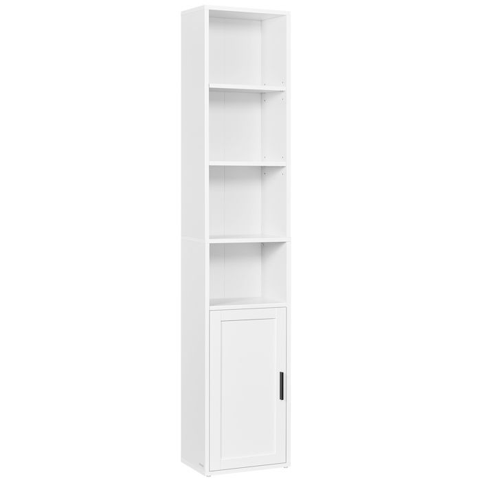 Bibliothèque sur 6 Niveaux avec Porte 24 x 318 x 175 cm pour Salon Bureau Salle à Manger Blanc Nuage