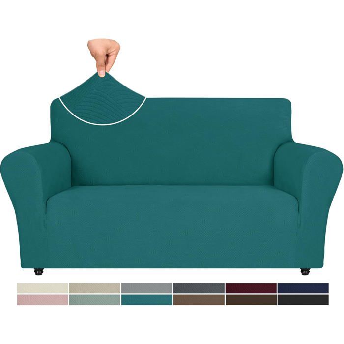 Housse Canapé 2 Places avec Accoudoirs - Housse de Canape Extensible - Universelle Hiver Sofa Cover -Turquoise