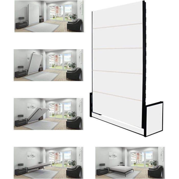 Wallbedking - Lit Escamotable 2 Personnes - 140cm x 200cm - Lit Mural Rabattable - Vertical - Studio