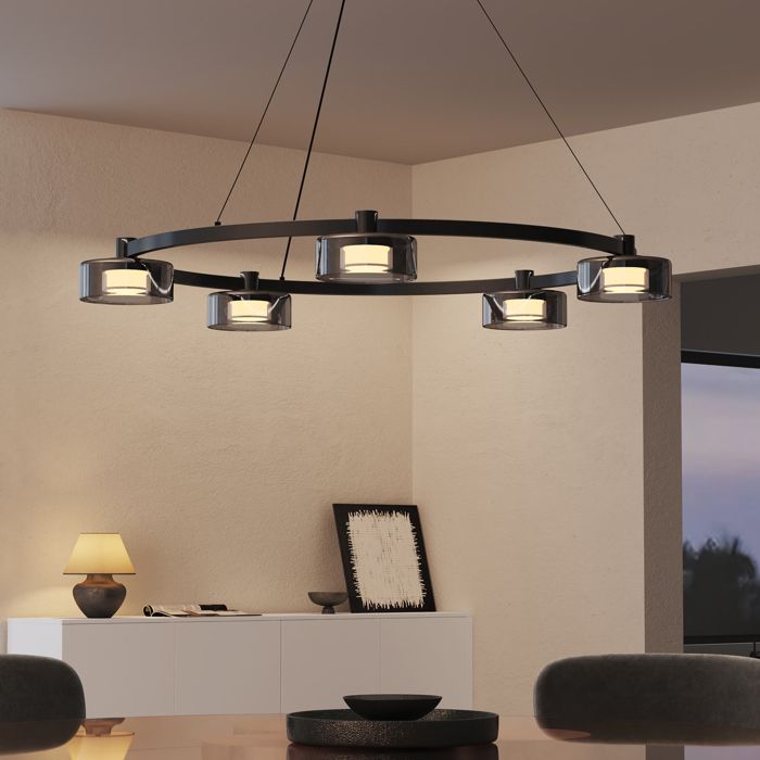 doporro Suspension Luminaire LED Salon Noire Lustre Réglable 25W 1560LM Éclairage Suspendu Intérieur Design Alivetta7915