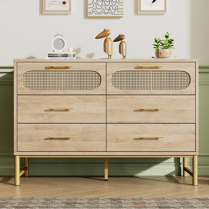 Commode En Raton Design Commode en rotin avec 6 tiroirs, meuble de rangement, coiffeuse ...