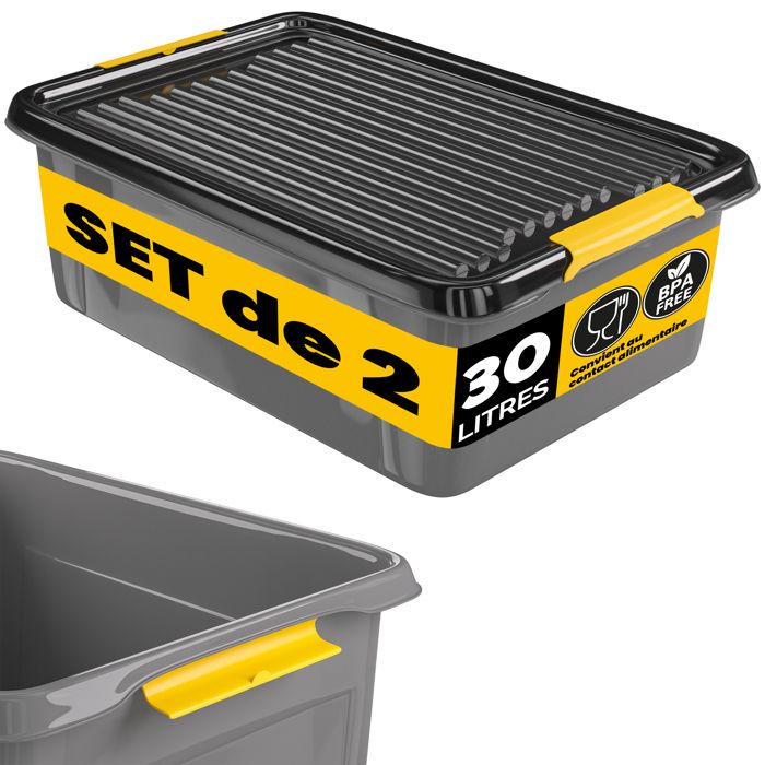 MONZANA® 2x Caisse de rangement 30 L robuste couvercle hermétique empilable sans BPA gain de place caisse de rangement