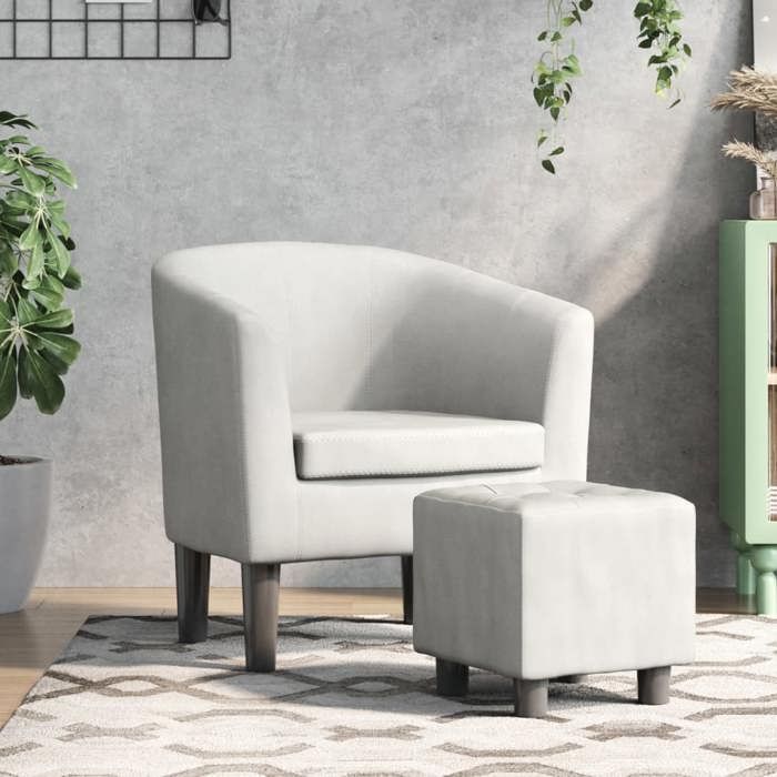 Printemps/été 2025 Fauteuil avec repose-pied blanc similicuir - 70x56x68 cm LV654
