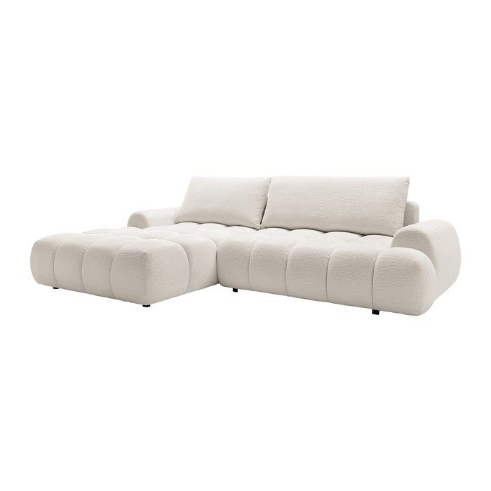 Canapé dangle gauche convertible en tissu chenille beige FARNETA