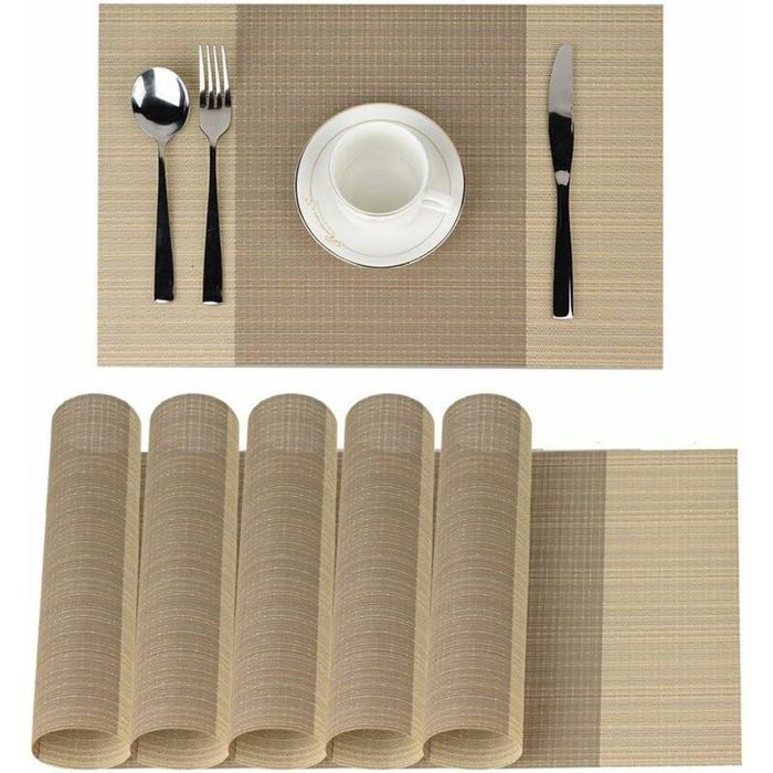 Weldomcor Lot De 6 Sets De Table Lavables En Lin - Beige Résistant à La Chaleur Pour Maison, Restaurant Et Hôtel