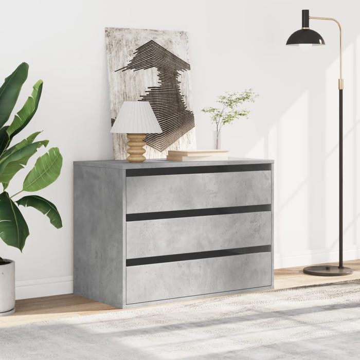 Commode dangle - vidaXL - Gris béton - Bois dingénierie - 80x41x58 cm - 3 tiroirs - Assemblage requis