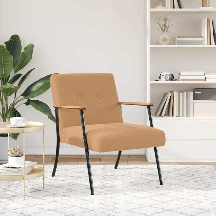 Fauteuil moderne - vidaXL - Beige - 59x75x78 cm - Tissu laine bouclée - Cadre contreplaqué et acier - Pieds en acier