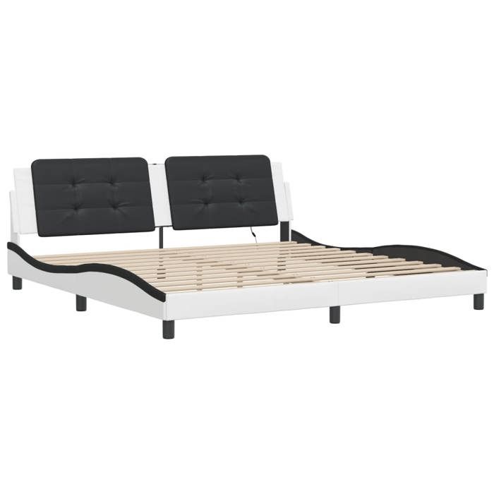 Blanc 200 x 200 cm - Lit Bois - stables et durable - Cadre de lit avec LED - matelas non inclus - Zadar blanc et noir 200x200 cm 001