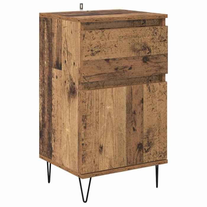 Buffet en bois dingénierie - GKO - 35x40x70 cm - Bois ancien - Avec tiroir - 1 porte affleurante - Assemblage requis