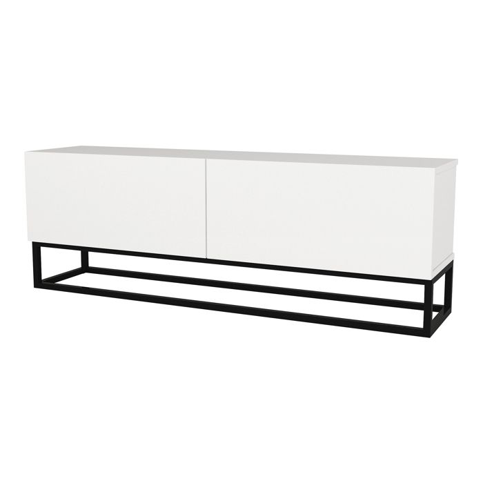 Meuble TV Nolven avec piètement long 135 x 32 x 47 cm blanc Meuble TV Nolven avec piètement long 135 x 32 x 47 cm blanc