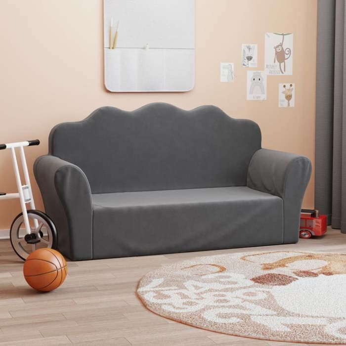 Canapé pour enfants 2 places - vidaXL - Anthracite - Peluche douce - 94x34x48 cm - Housse amovible - Mousse épaisse