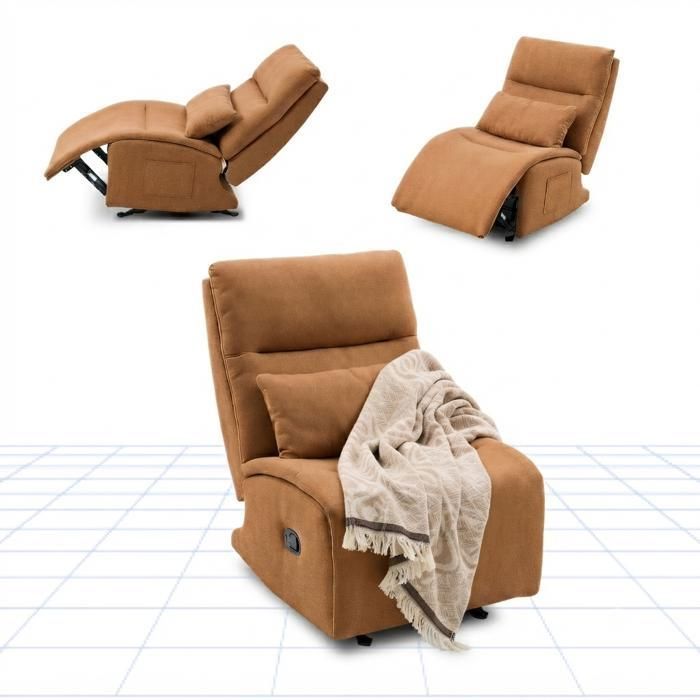 FlexiSpot HomeEase Fauteuil Relax 3 Fonction de Reclinable Fauteuil TV à Bascule Tissu Velours Coussin & Poche Latérale Orange
