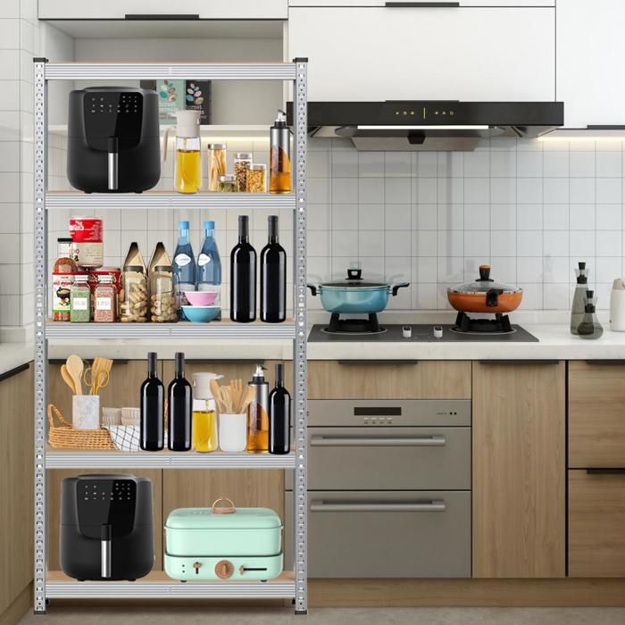 Meuble Étagère PIPIPOXERÉtagère de Rangement en MétalAvec à 5 NiveauxStyle Industriel50x100x200 cmBois et Argent