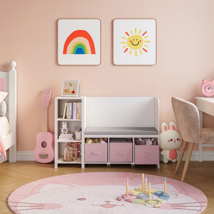 Étagère enfant avec banc Høylandet 76 x 112 x 40 cm blanc rose