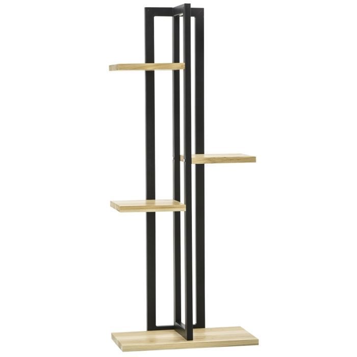Support à plantes à 4 niveaux hauteur réglable jusquà 110 cm pour une utilisation intérieure et extérieure en bois noir et naturel Support à plantes à 4 niveaux hauteur réglable jusquà 110 cm pour une utilisation intérieure et extérieure en bois noir et naturel