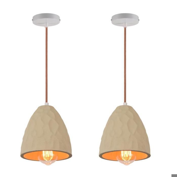 Suspension Luminaire - SMOTOP - Lot de 2 - Beige - Abat-jour ciment Ø16 cm
