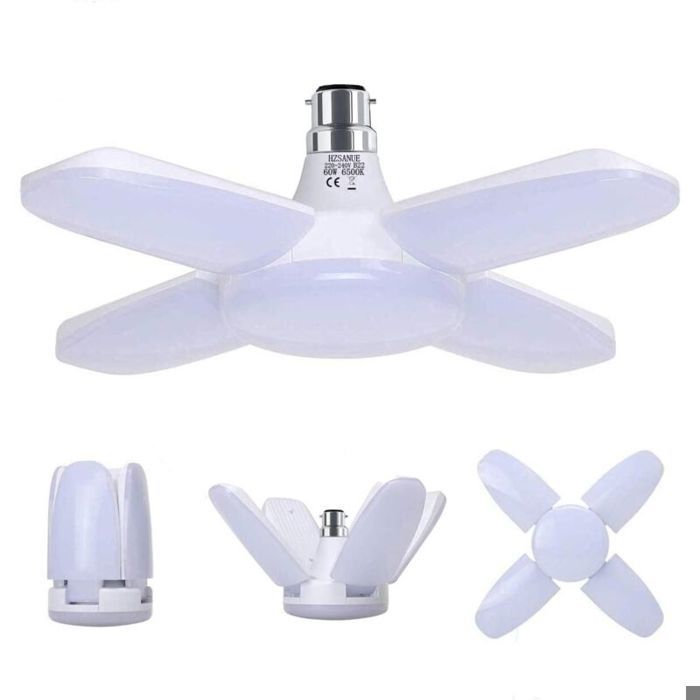 Lampe de garage LED - 60W - Blanc froid 6500K - 6800 lumens - Déformable - 4 panneaux ajustables - Éclairage plafond