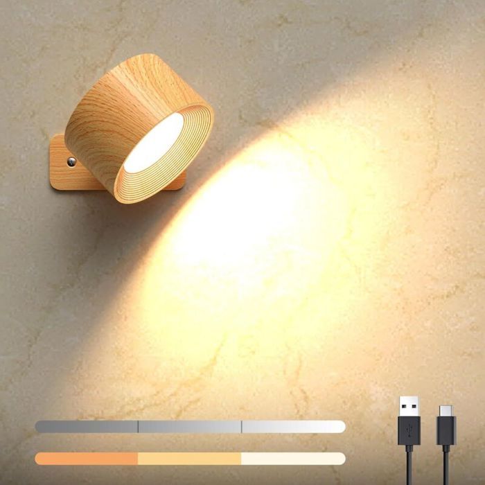 Applique murale LED - Unbrand - Tactile - Sans fil - Rotation 360° - Aspect bois - Convient pour salon Applique murale LED - Unbrand - Tactile - Sans fil - Rotation 360° - Aspect bois - Convient pour salon