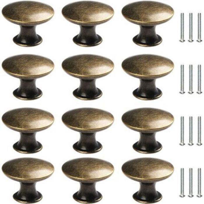 12x Boutons de Tiroir de Porte Vintage 30mm Antique Laiton Poignées de Placard darmoires de Cuisine Pour Commode et Armoire