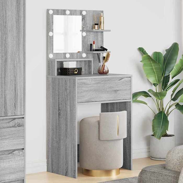 Coiffeuse pour chambre - CHIC Table de cosmétiques - Pour femmes - avec tiroir - Gris Sonoma 60x39.5x135 cm A10794