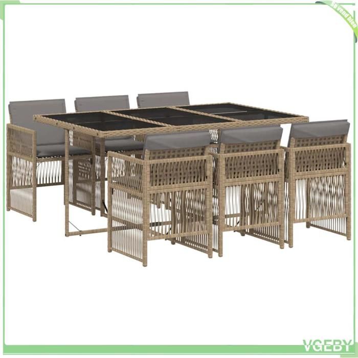 Ensemble à manger de jardin - FAFEICY - 3210912 - 7 pcs - résine tressée anti-UV - plateau verre trempé - chaises rabattables