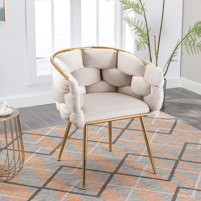 Fauteuil dappoint luxueux et moderne 73x56x75 cm Beige Métal design moderne rangement pratique