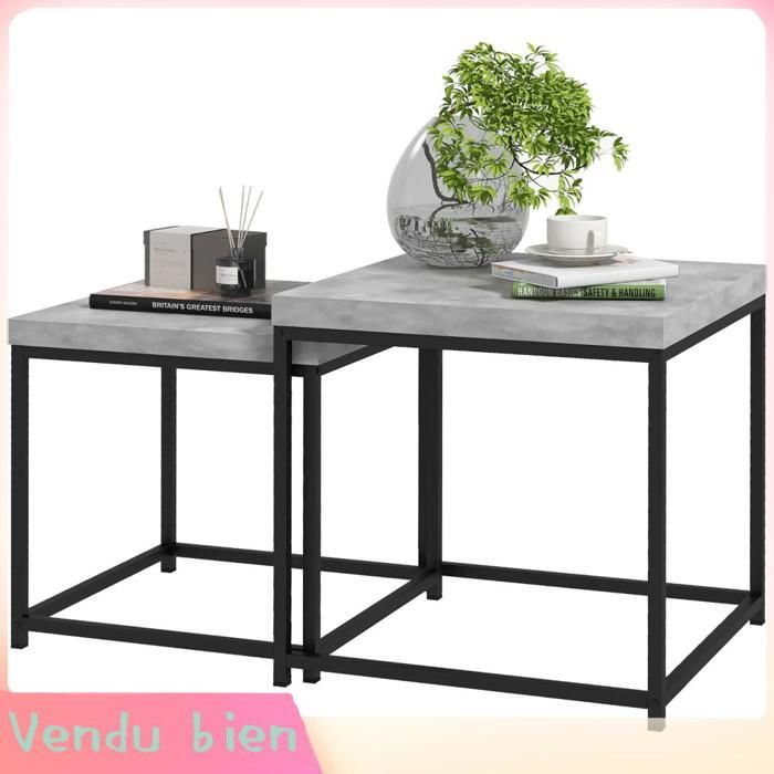 LIA Lot 2 tables gigognes carrées acier/bois gris