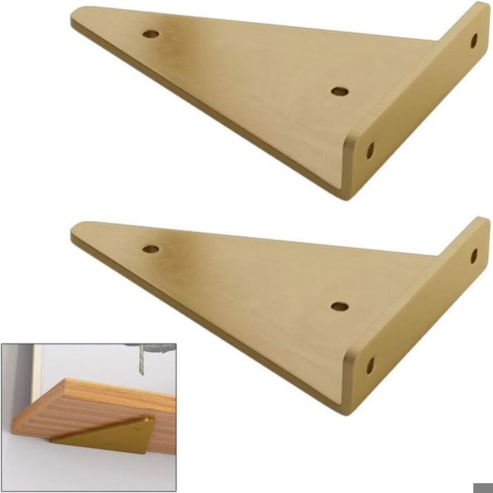 2pcs Supports étagère – Triangle invisible flottant 40kg – Salon Cuisine – Or 17x13cm