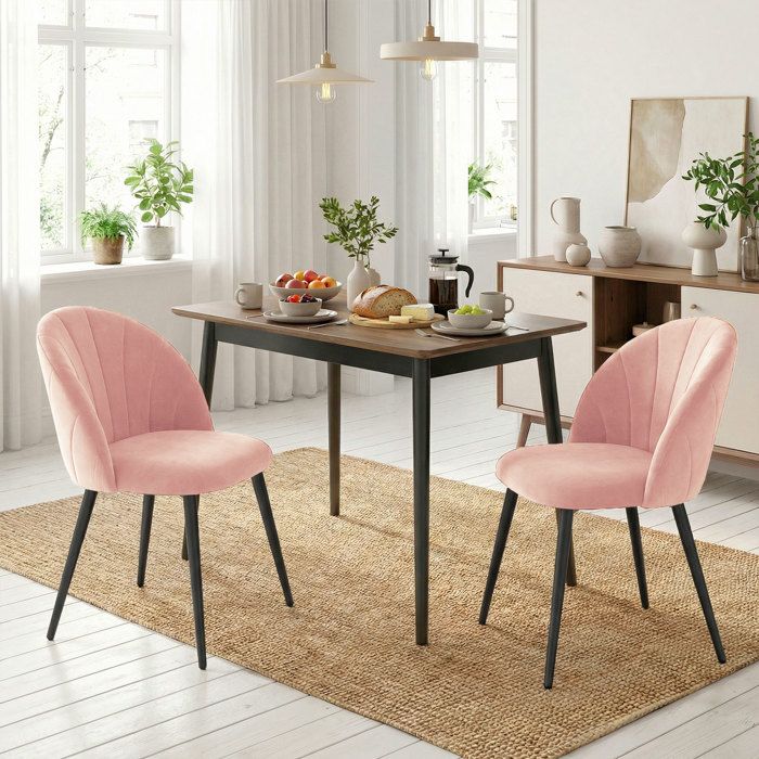 Chaises Tectake Velours Rembourrées avec Dossier Coquillage 52x55x79 cm Rose