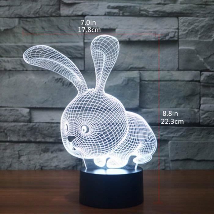 7 couleurs mignon - Aueq - lapin illusion led 3d nuit lumière chambre décoration lumière nouveauté lampe de bureau enfants cadeau
