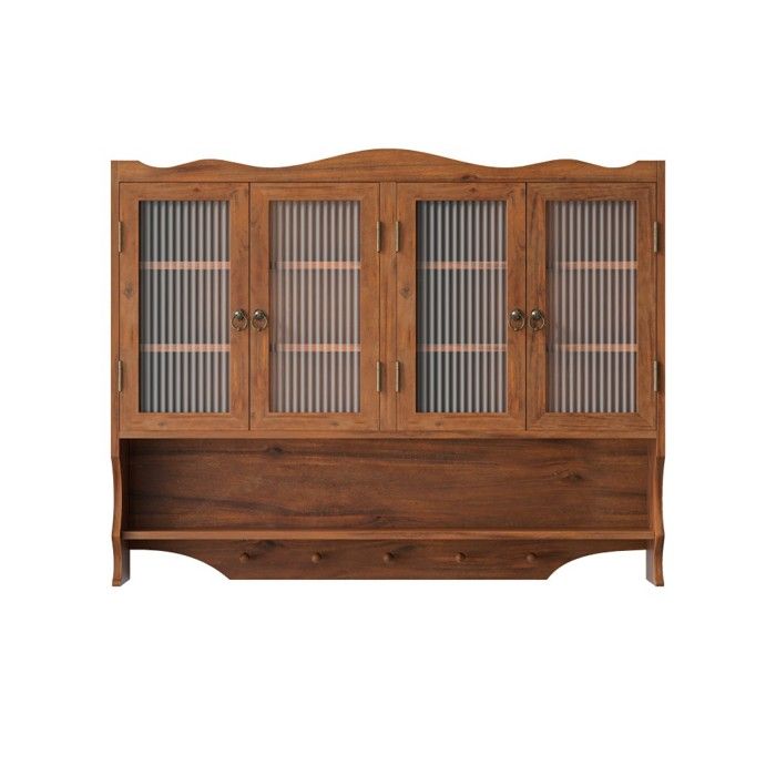 Armoire murale rétro marron 100x20x80cm 4 portes 2 étagères espace suspension pour salle de bain cuisine salle à manger