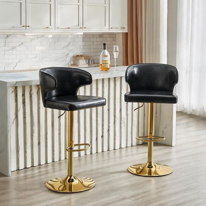 Lot de 2 tabourets de bar avec dossier hauteur réglable de 85 à 110 cm assise et dossier en PU matte black structure métal Lot de 2 tabourets de bar avec dossier hauteur réglable de 85 à 110 cm assise et dossier en PU matte black structure métal