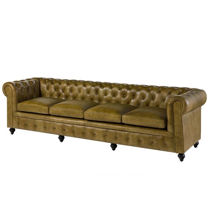 Canapé 4 places  vert   274x82x75 cm (BxTxH) cuir véritable CHESTERFIELD #304  MASSIVMOEBEL24