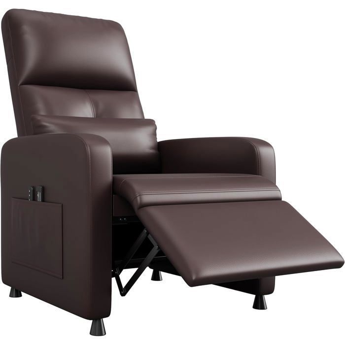 Fauteuil Massant Électrique –Chauffage 8 Modes Relaxation et Aide au Relevé – Dossier Haut Repose-Pieds Allongé– Marron