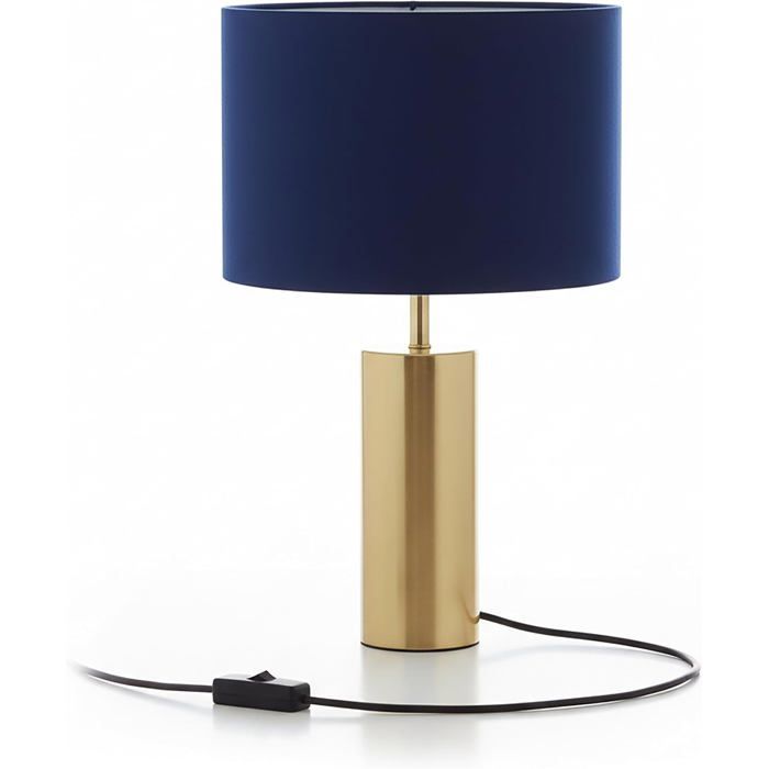 Lampe De Table Abat-Jour Velours Pied Métal Doré E27 51 X 32 Cm Lampe De Chevet Bleu Foncé/Doré[LL417]