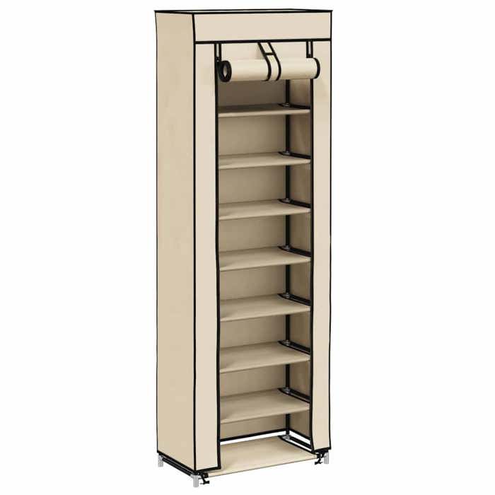 Promo“Armoire à Chaussures avec Housse Crème 57 x 29 x 162 cm en tubes enduits de poudre avec 8 étagères pour Entrée et Dressing 80