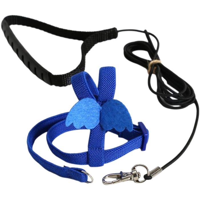 Harnais pour Oiseau Taille S - Vantory - avec Ailes Laisse Réglable en Nylon Anti‑morsure pour Perruches et Petits Perroquets Bleu