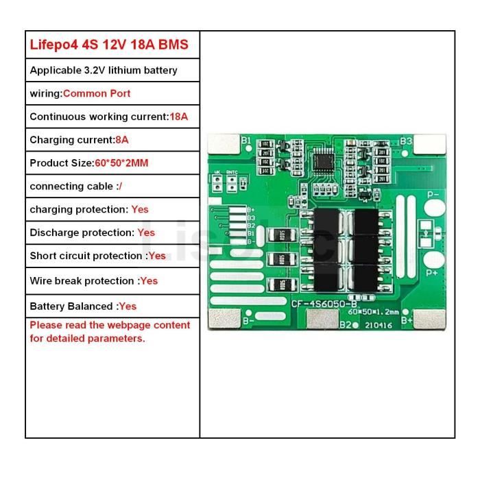 Placa De Protección BMS LiFePo4 4S 30A 12.8V - 2 Unidades, Para Baterías De Litio, Con Función De Equilibrio Y Protección Contra Sobrecarga