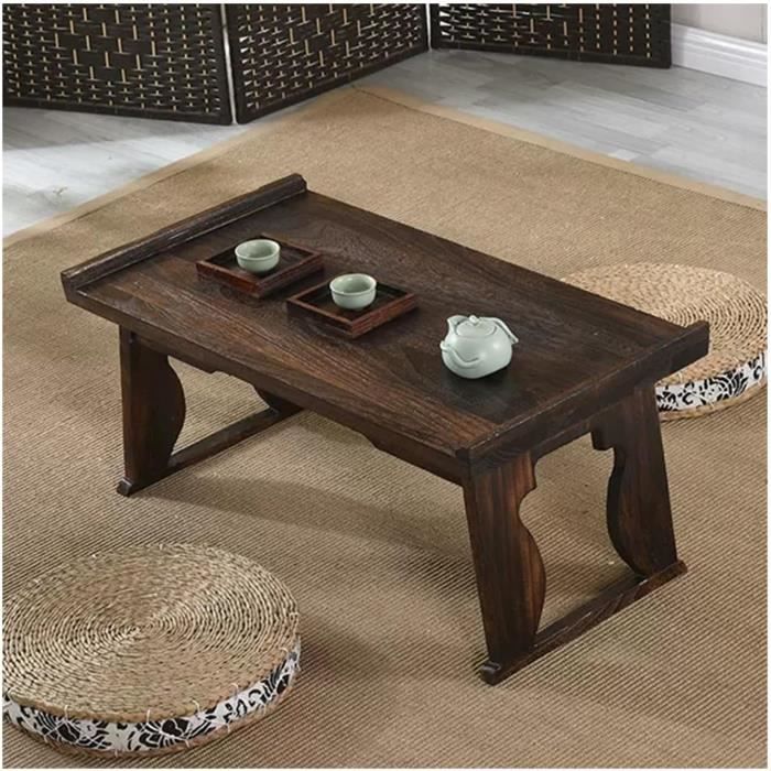 Table Basse Japonaise Rétro En Bois De Paulownia Brûlé - Pliable, 3 Tailles (60x30 Cm à 80x40 Cm) - Pour Cérémonie Du Thé, Salon Tatami - 3